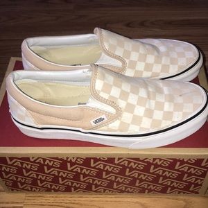 Vans Checkerboard Slip-On Nude and White